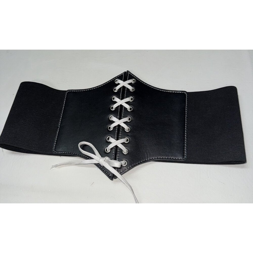 Corset Belt Womens Medium Large Black Lace Up Snap Back Pirate Goth Whimsigoth